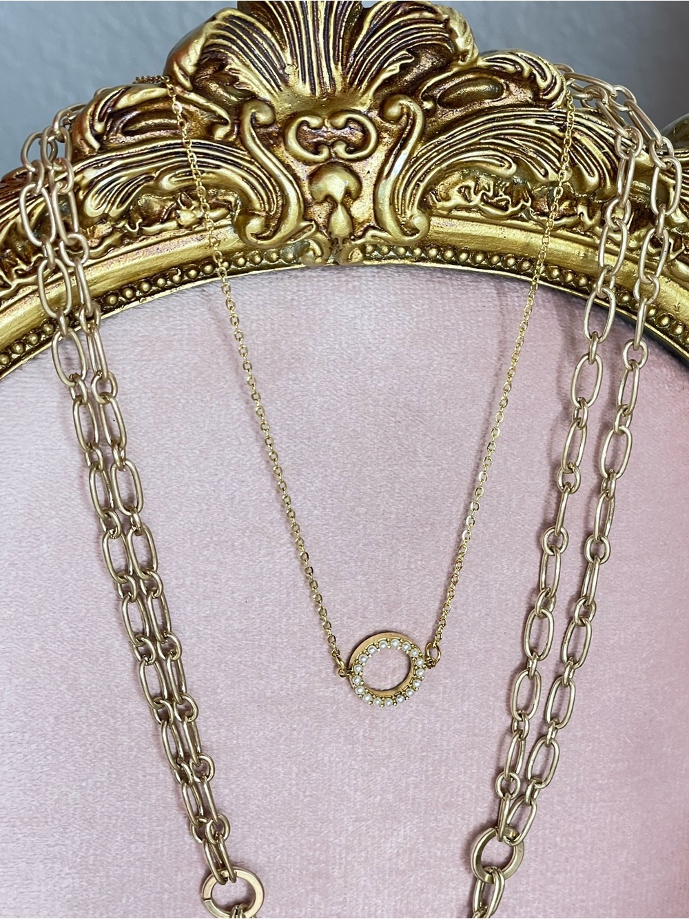 Plunder Gold Circle Pendant Layered Chain Necklace